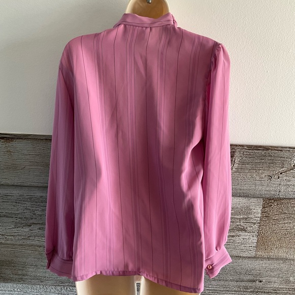 Teddi of California Vintage 80s High neck mauve blouse pinstriped Size 12 (Q1) - Picture 3 of 8